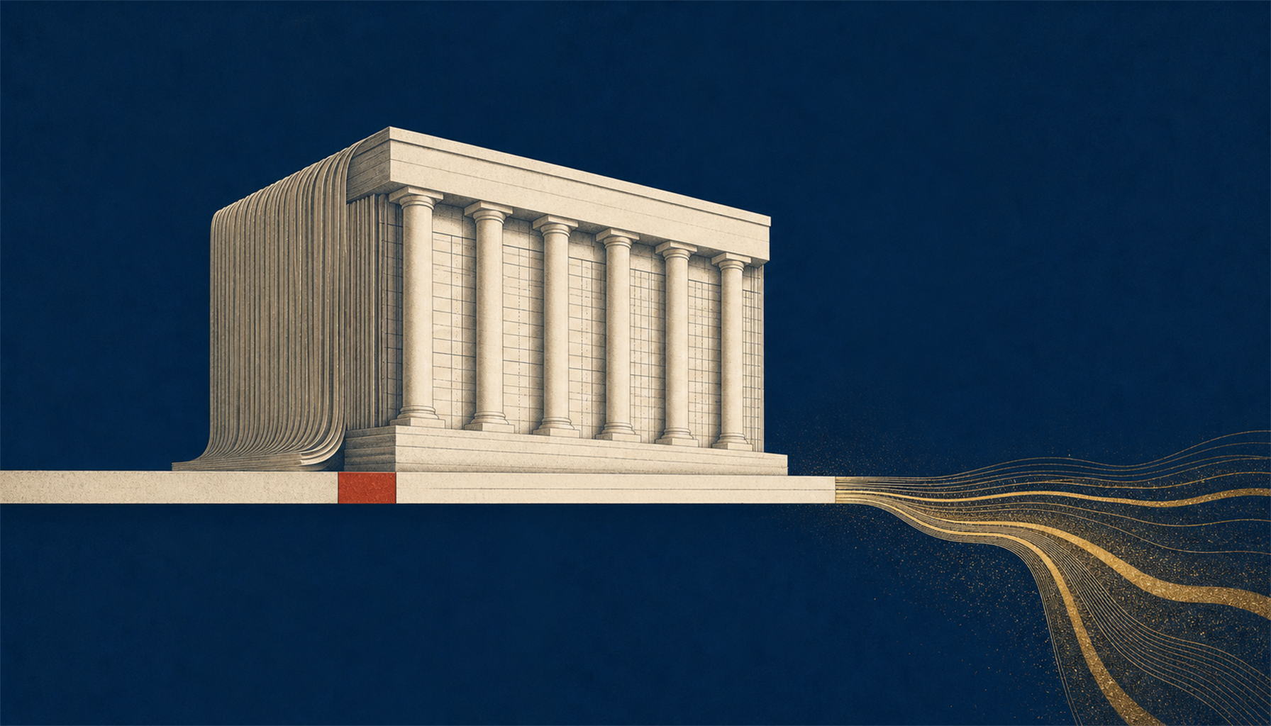A national ledger balanced over a grey watchlist line, with offshore betting flows leaking past the audited column