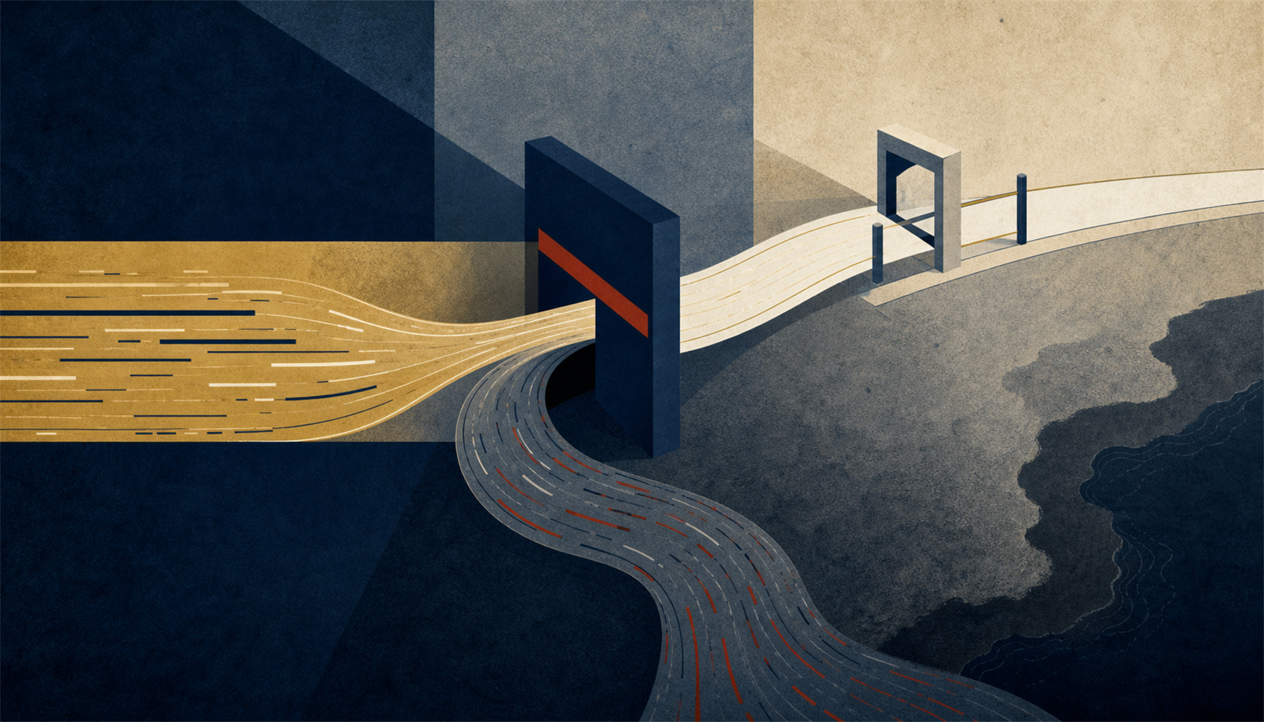 A blocked payment channel forking between a protected path and an offshore detour