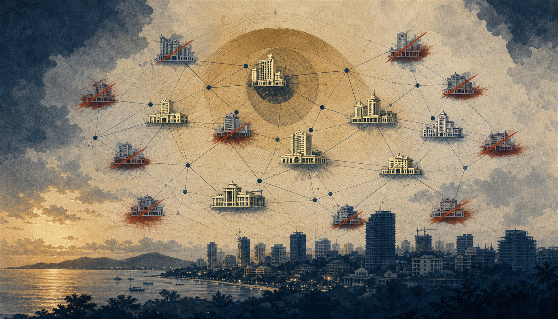 Illustration of post-POGO Cambodia scam-casino regulatory and sanctions structure in 2026